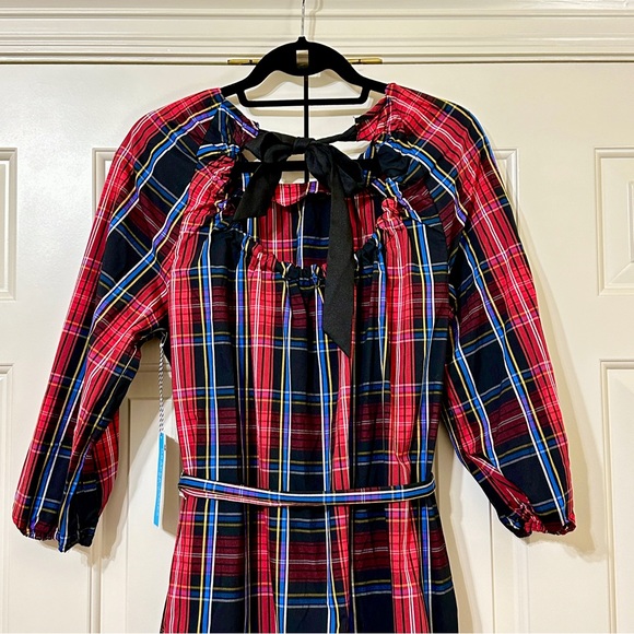 NWT Draper James 3/4 Sleeved Red Plaid Tiered Open Bow Back Dress Size Small - Picture 8 of 10